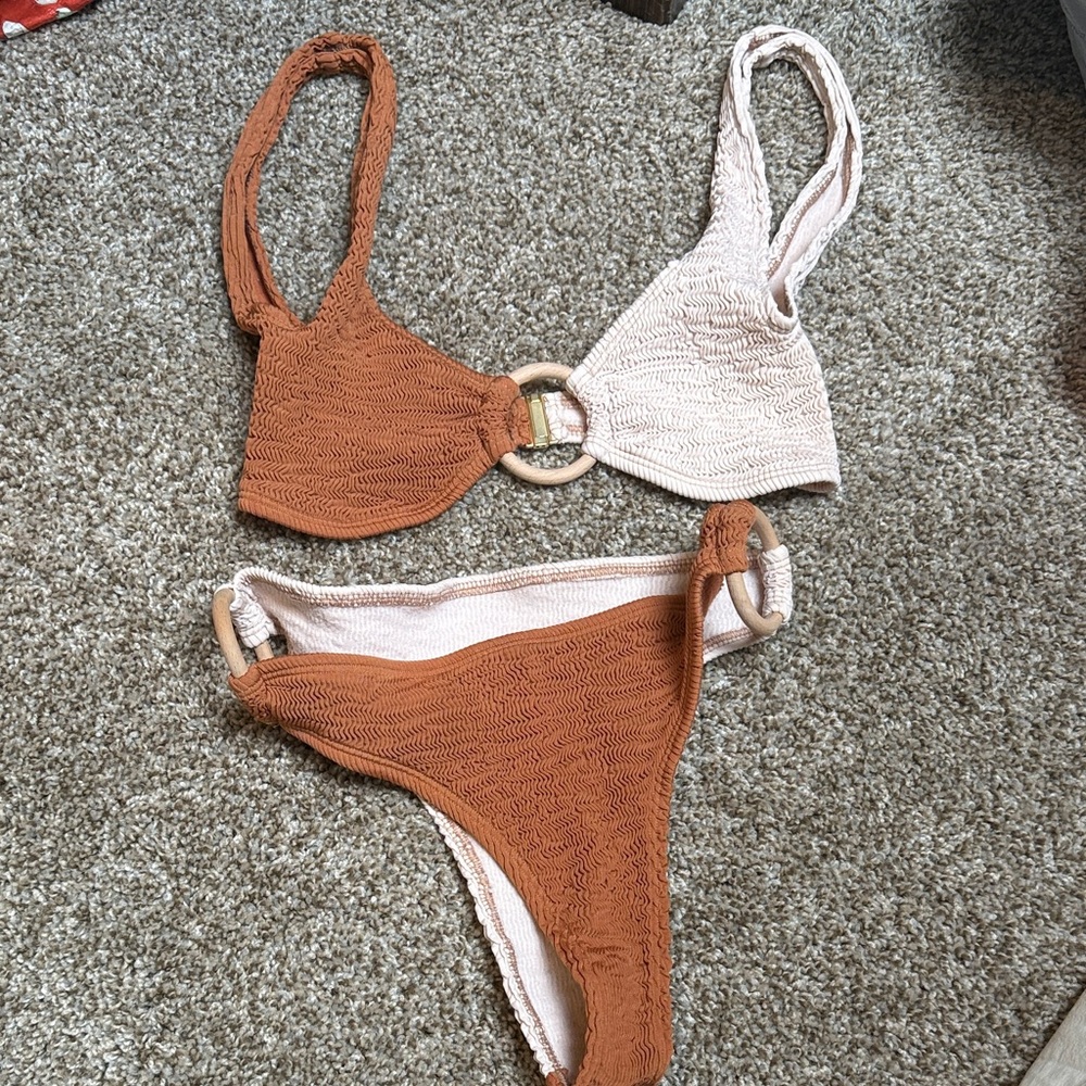 Two-Tone Textured Bikini Set